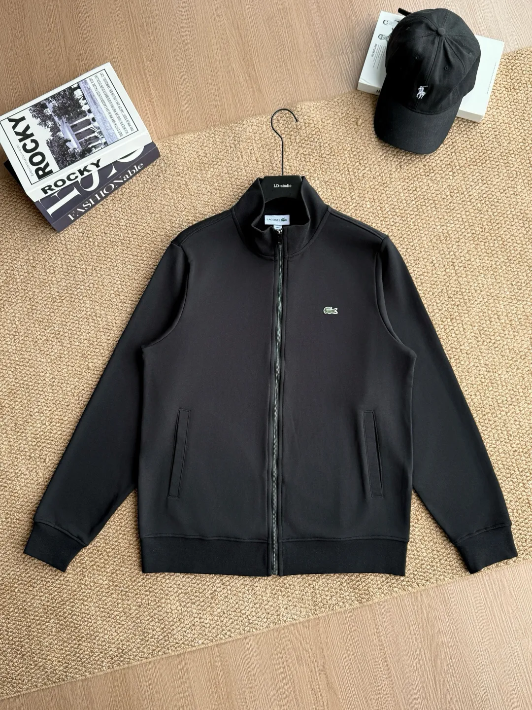 2026 Lacoste New Arrival zipper suit, small logo embroidery design on the chest, simple, casual and elegant, 360g terry color, Black Gray Royal Blue, Size: M L XL 2XL LA-11628#